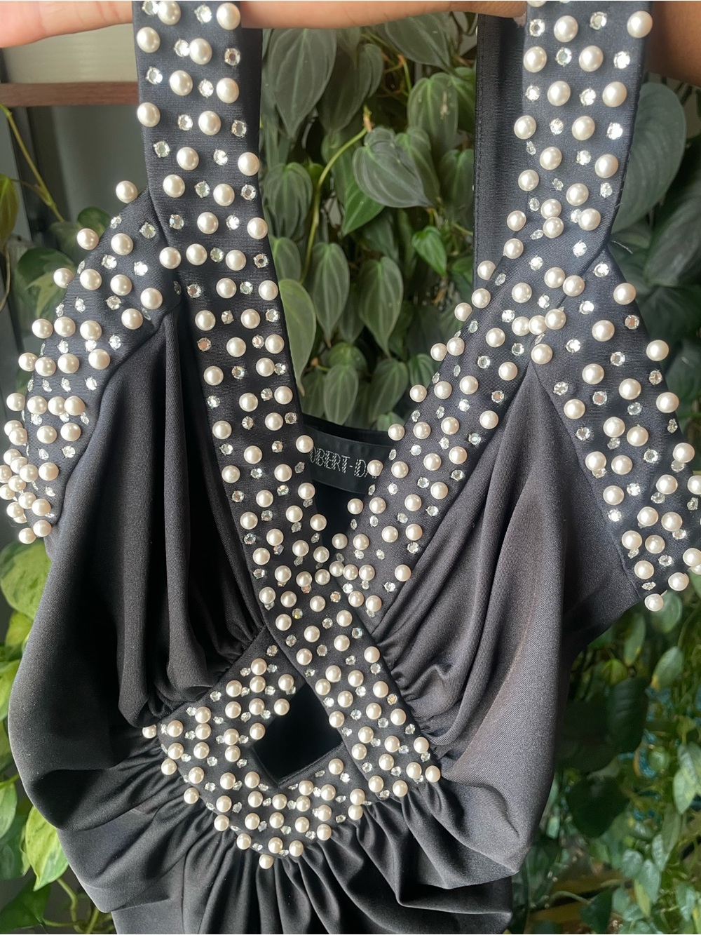 Vintage 70s Robert-David Morton Glam Cocktail Party Dress Pearls Rhinestones